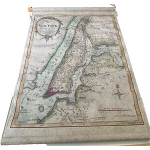 New York Map Wall Scroll Antique Vintage Style Hudson Long Island Thomas Kitchin